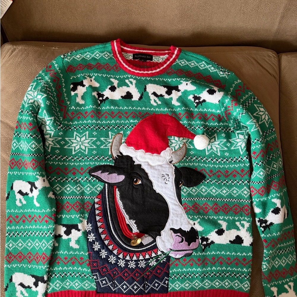 Festive Cow Christmas Sweater - Green and Red